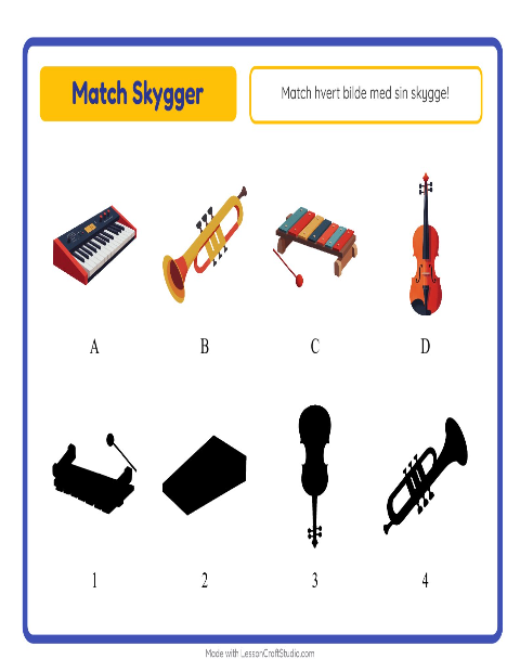 Forhåndsvisning av Match Skygger-arbeidsark med Musikk for Barnehage (5-7 år)