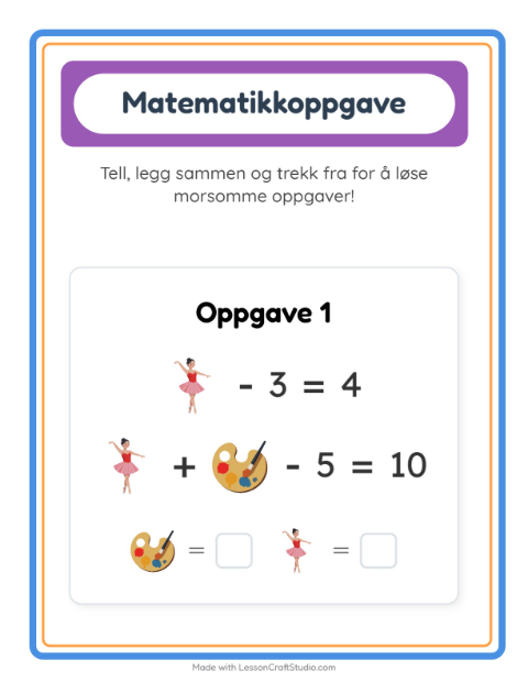 Forhåndsvisning av Matteark-arbeidsark med Aktiviteter for Barnehage (5-7 år)