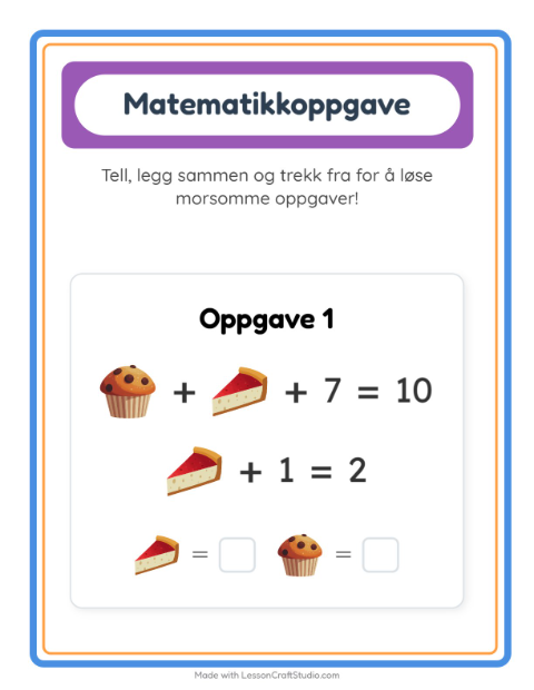 Forhåndsvisning av Matteark-arbeidsark med Bakeri for Barnehage (5-7 år)