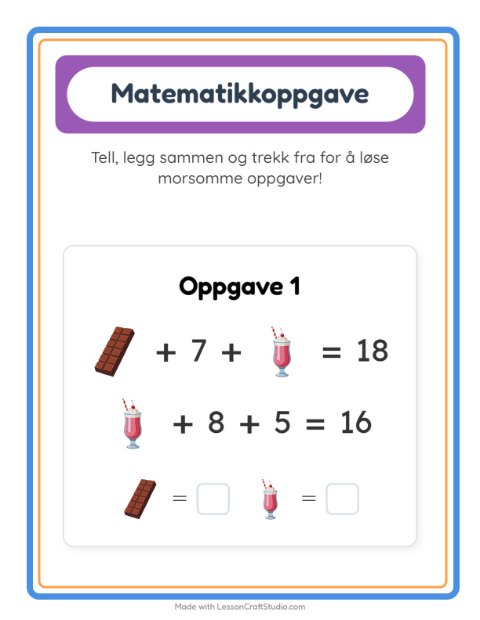 Forhåndsvisning av Matteark-arbeidsark med Desserter og godteri for Barnehage (5-7 år)