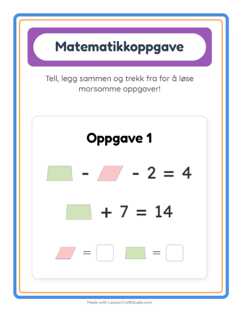 Forhåndsvisning av Matteark-arbeidsark med Former for Barnehage (5-7 år)