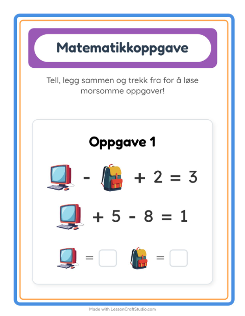 Forhåndsvisning av Matteark-arbeidsark med Klasserom for Barnehage (5-7 år)