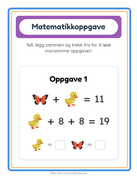 Forhåndsvisning av Matteark-arbeidsark med Påske for Barnehage (5-7 år)