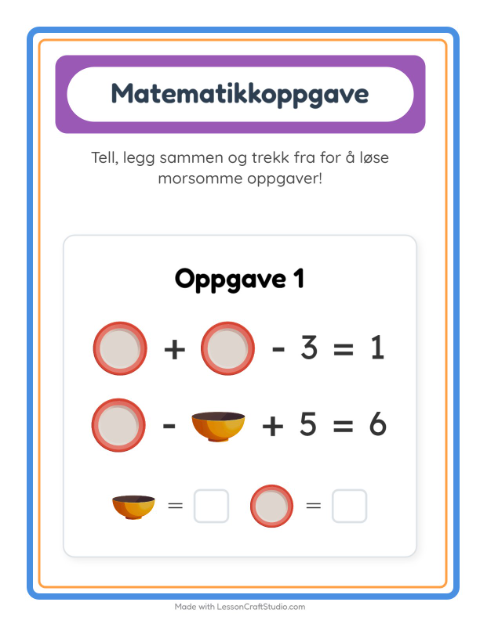 Forhåndsvisning av Matteark-arbeidsark med Rundt i huset for Barnehage (5-7 år)