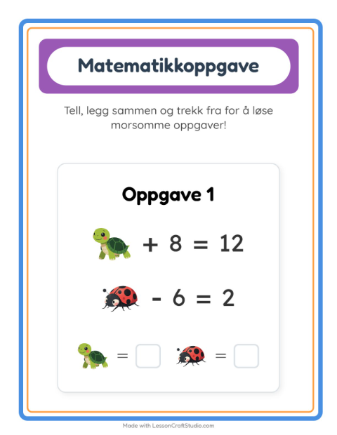 Forhåndsvisning av Matteark-arbeidsark med Skogsdyr for Barnehage (5-7 år)