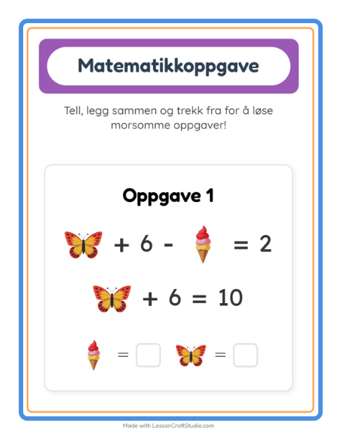 Forhåndsvisning av Matteark-arbeidsark med Sommer for Barnehage (5-7 år)