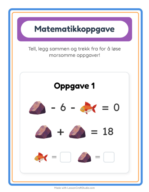 Forhåndsvisning av Matteark-arbeidsark med Strand for Barnehage (5-7 år)