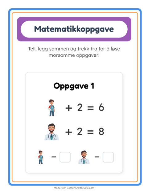 Forhåndsvisning av Matteark-arbeidsark med Sykehus for Barnehage (5-7 år)