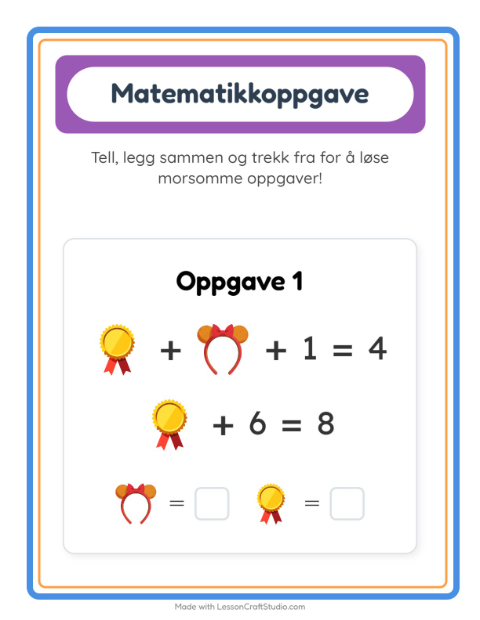 Forhåndsvisning av Matteark-arbeidsark med Tilbehør for Barnehage (5-7 år)