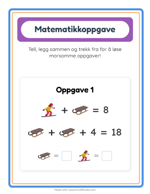 Forhåndsvisning av Matteark-arbeidsark med Vinter for Barnehage (5-7 år)