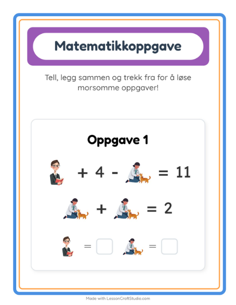Forhåndsvisning av Matteark-arbeidsark med Yrker for Barnehage (5-7 år)