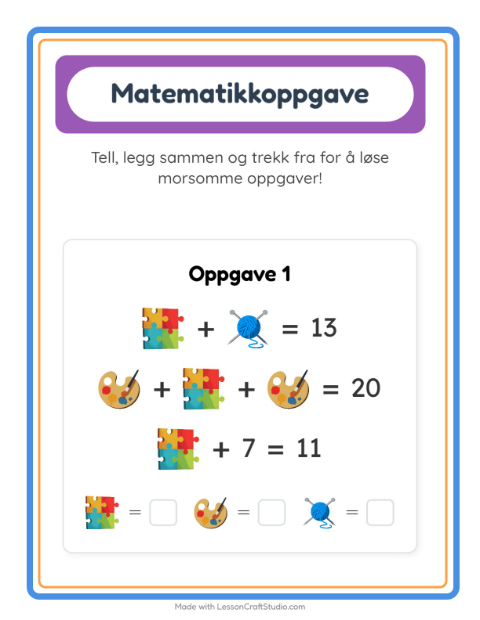 Forhåndsvisning av Matteark-arbeidsark med Aktiviteter for Barnehage (5-7 år)