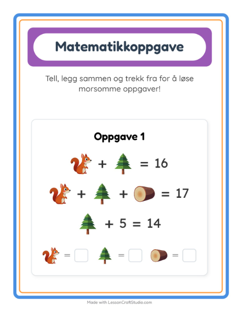 Forhåndsvisning av Matteark-arbeidsark med Camping for Barnehage (5-7 år)