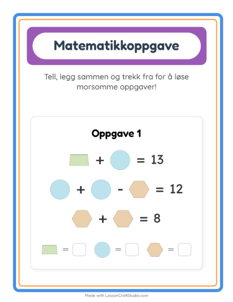 Forhåndsvisning av Matteark-arbeidsark med Former for Barnehage (5-7 år)