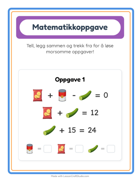 Forhåndsvisning av Matteark-arbeidsark med I supermarkedet for Barnehage (5-7 år)