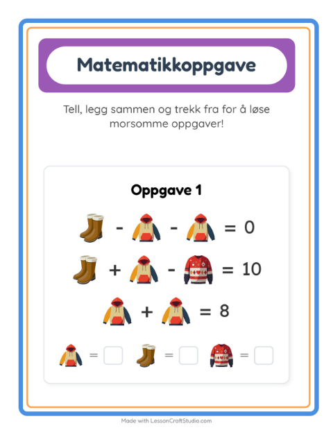 Forhåndsvisning av Matteark-arbeidsark med Klær for Barnehage (5-7 år)