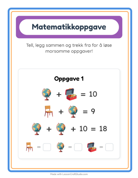 Forhåndsvisning av Matteark-arbeidsark med Klasserom for Barnehage (5-7 år)