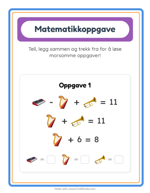 Forhåndsvisning av Matteark-arbeidsark med Musikk for Barnehage (5-7 år)