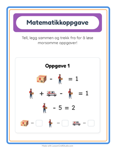 Forhåndsvisning av Matteark-arbeidsark med Postkontor for Barnehage (5-7 år)