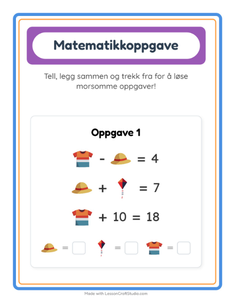 Forhåndsvisning av Matteark-arbeidsark med Sommer for Barnehage (5-7 år)
