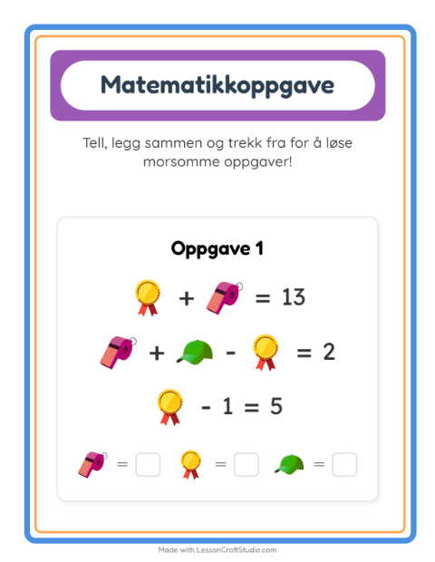 Forhåndsvisning av Matteark-arbeidsark med Tilbehør for Barnehage (5-7 år)