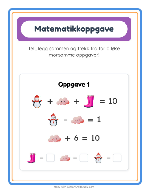 Forhåndsvisning av Matteark-arbeidsark med Vær for Barnehage (5-7 år)