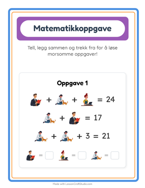 Forhåndsvisning av Matteark-arbeidsark med Yrker for Barnehage (5-7 år)
