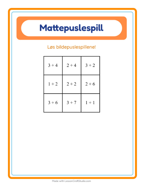 Forhåndsvisning av Mattepuslespill-arbeidsark med Former for 1. trinn