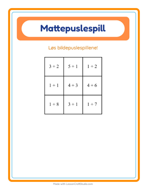 Forhåndsvisning av Mattepuslespill-arbeidsark med Klasserom for 1. trinn