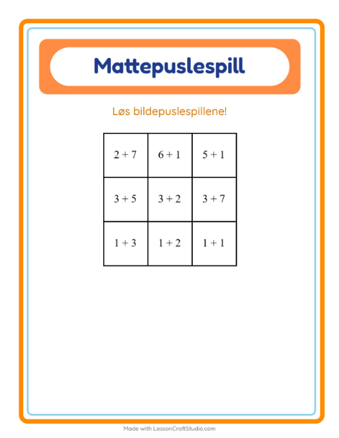 Forhåndsvisning av Mattepuslespill-arbeidsark med Vinter for 1. trinn