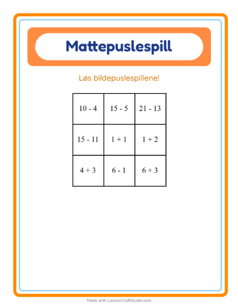 Forhåndsvisning av Mattepuslespill-arbeidsark med Bakeri for 1. trinn
