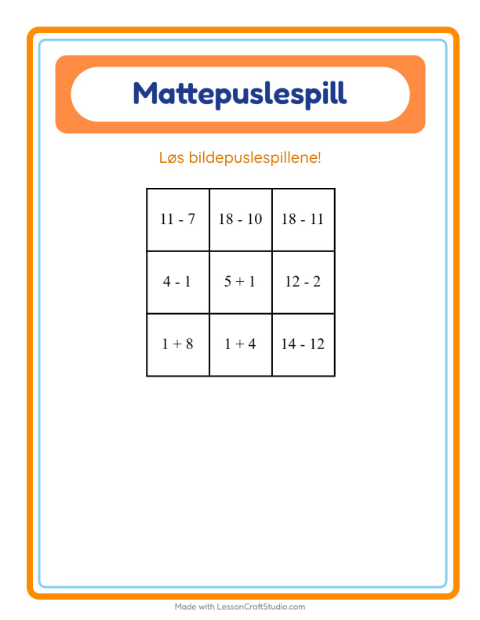 Forhåndsvisning av Mattepuslespill-arbeidsark med Dinosaurer for 1. trinn