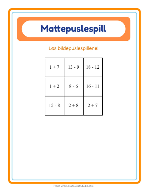 Forhåndsvisning av Mattepuslespill-arbeidsark med Følelser for 1. trinn