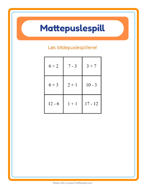 Forhåndsvisning av Mattepuslespill-arbeidsark med Former for 1. trinn