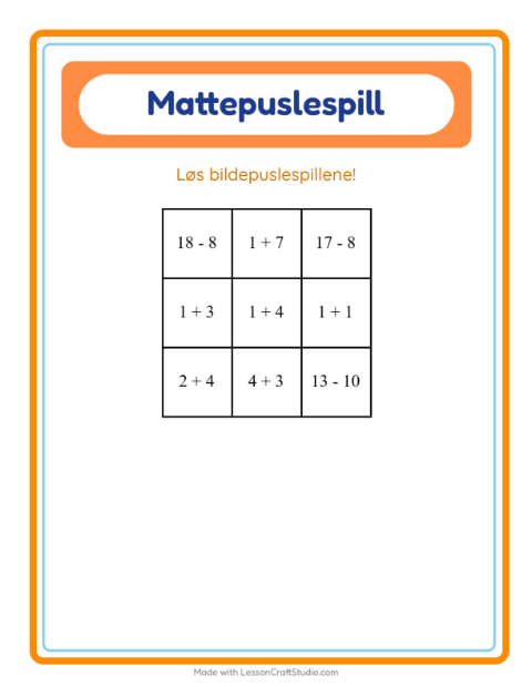 Forhåndsvisning av Mattepuslespill-arbeidsark med Fugler 2 for 1. trinn