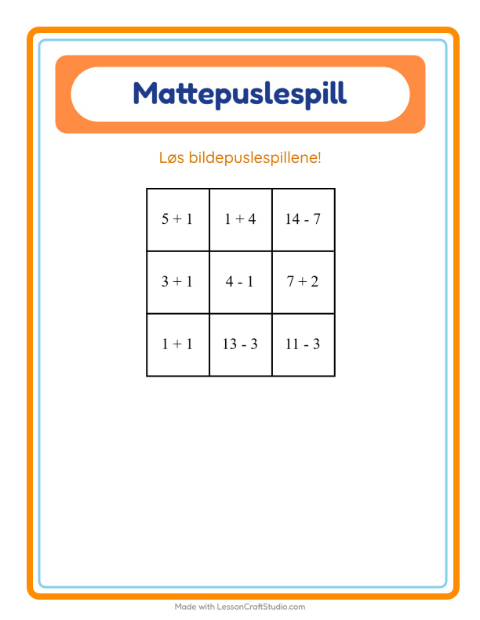 Forhåndsvisning av Mattepuslespill-arbeidsark med Klasserom for 1. trinn