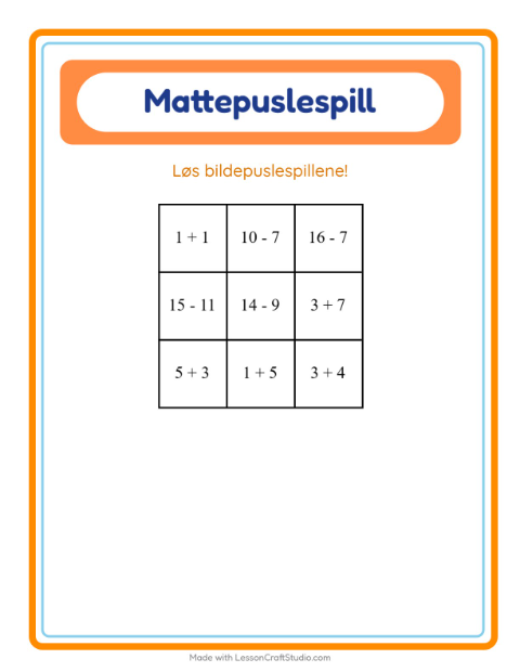 Forhåndsvisning av Mattepuslespill-arbeidsark med Møbler for 1. trinn