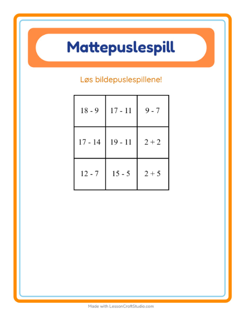 Forhåndsvisning av Mattepuslespill-arbeidsark med Postkontor for 1. trinn