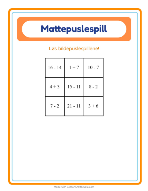 Forhåndsvisning av Mattepuslespill-arbeidsark med Skogsdyr for 1. trinn