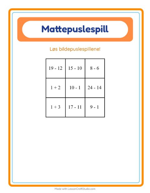 Forhåndsvisning av Mattepuslespill-arbeidsark med Sykehus for 1. trinn