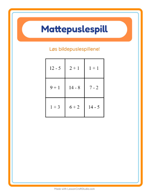 Forhåndsvisning av Mattepuslespill-arbeidsark med Tilbehør for 1. trinn