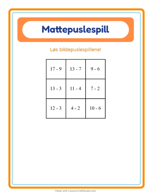 Forhåndsvisning av Mattepuslespill-arbeidsark med Bakeri for 1. trinn