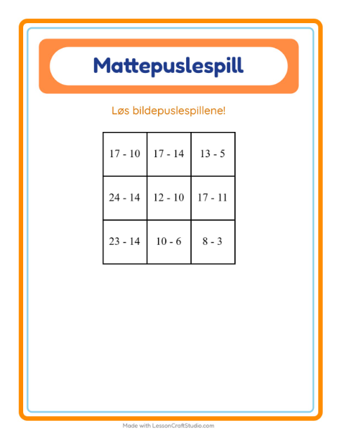 Forhåndsvisning av Mattepuslespill-arbeidsark med Dinosaurer for 1. trinn