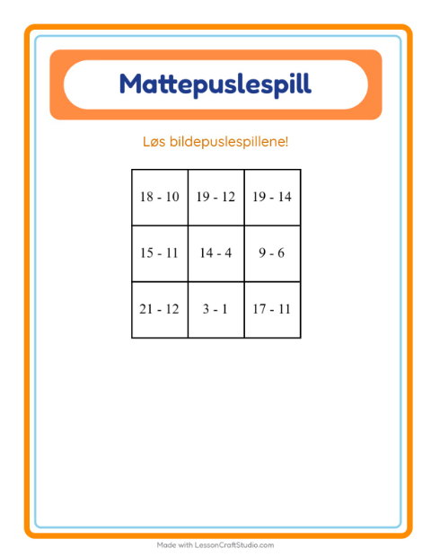 Forhåndsvisning av Mattepuslespill-arbeidsark med Fugler for 1. trinn