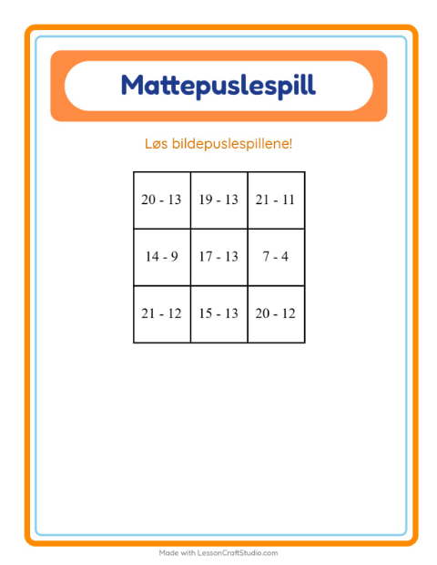 Forhåndsvisning av Mattepuslespill-arbeidsark med Havliv for 1. trinn