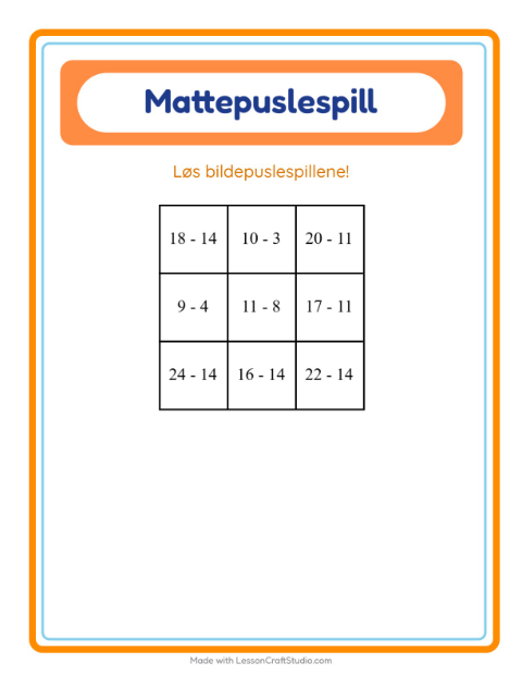 Forhåndsvisning av Mattepuslespill-arbeidsark med Musikk for 1. trinn