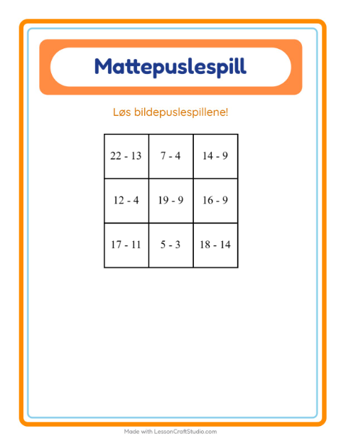 Forhåndsvisning av Mattepuslespill-arbeidsark med Postkontor for 1. trinn