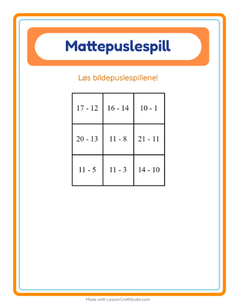 Forhåndsvisning av Mattepuslespill-arbeidsark med Skogsdyr for 1. trinn