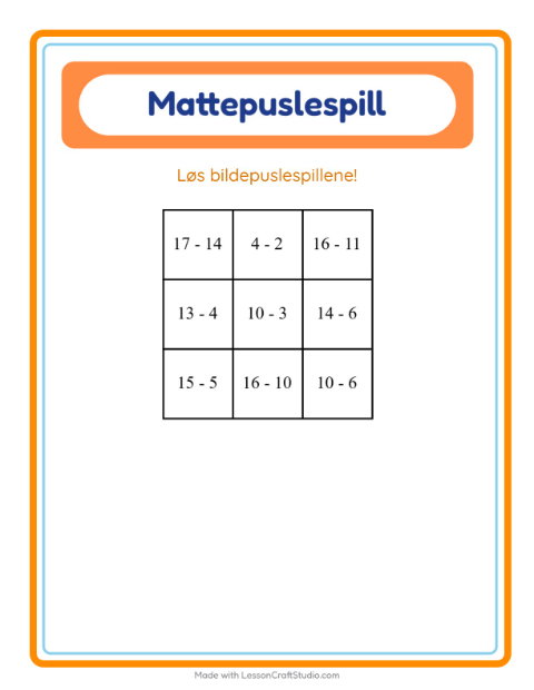 Forhåndsvisning av Mattepuslespill-arbeidsark med Sykehus for 1. trinn