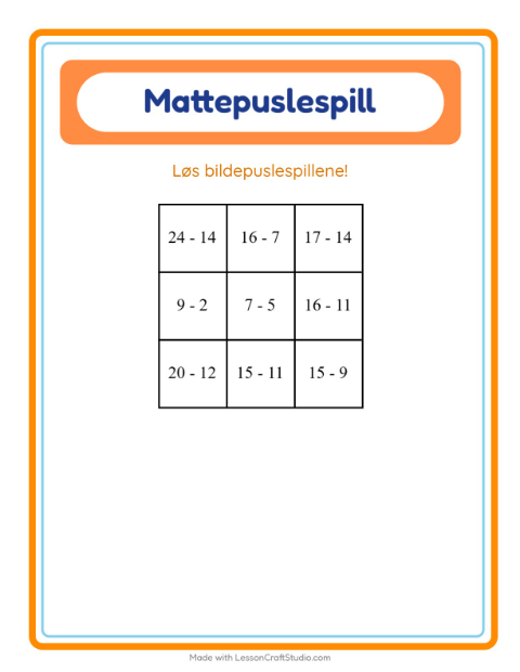 Forhåndsvisning av Mattepuslespill-arbeidsark med Tilbehør for 1. trinn